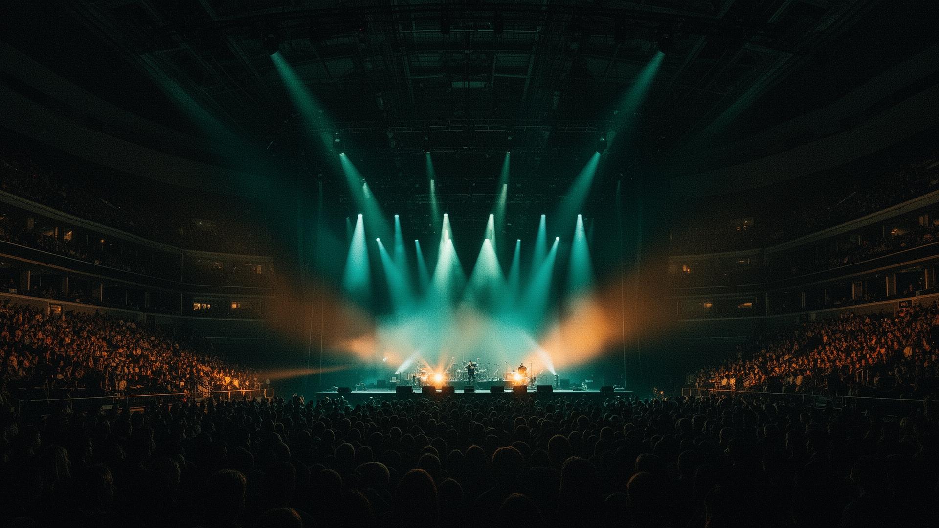 Concert stage with dramatic lighting